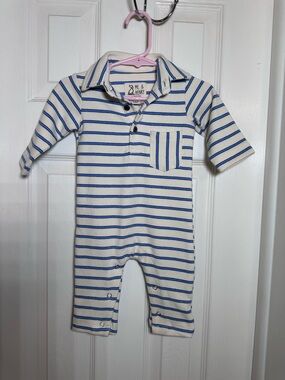 Me & Henry 0/3M Blue Stripe Kingston Polo Romper